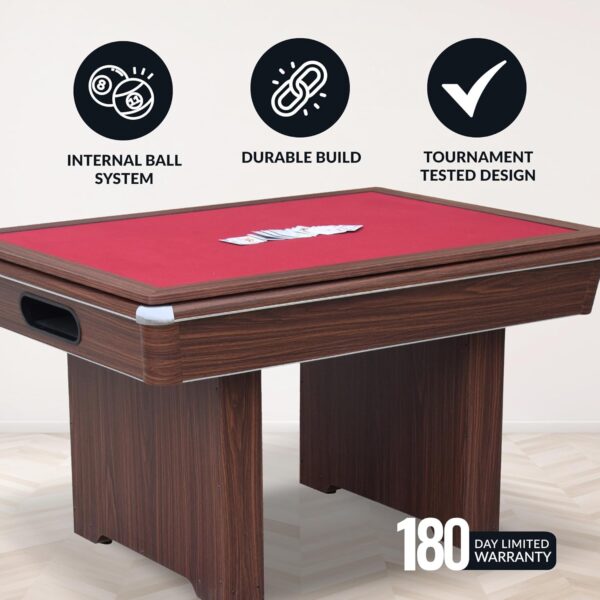 Hathaway Renegade II 54-in Bumper Pool Table – Includes Cues, Billiard Balls, Accessories – Multi Game for Adults & Kids – Rubber Action Bumpers – Family Game Room – Red Felt with Walnut Finish - Image 5