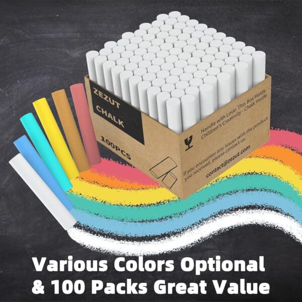 White Chalk 100PCS, Low Dust Chalks Stick Bulk for Chalkboard Blackboard Non-Toxic - Image 3