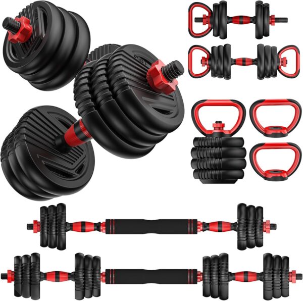 Adjustable Dumbbells, 10/25/35/55/70/90lbs Free Weight Set with Connector, 4 in1 Dumbbells Set Used as Barbell, Kettlebells, Push up Stand, Fitness Exercises for Home Gym Suitable Men/Women - Image 2