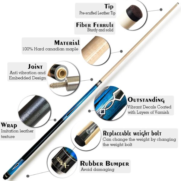 Tai ba cues Pool Cue Stick, 13mm Tip, 58", Hardwood Canadian Maple Professional Billiard Stick 19,20,20 Oz (Selectable)-Blue, Red, Green Pool Cue Stick - Image 3