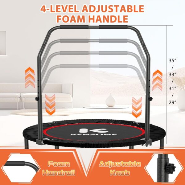 40” Mini Trampoline for Adults with Resistance Band, Fitness Rebounder for Indoor Workout with Adjustable Foam Handle, Small Home Exercise Equipment, Max Load 330lbs - Image 5