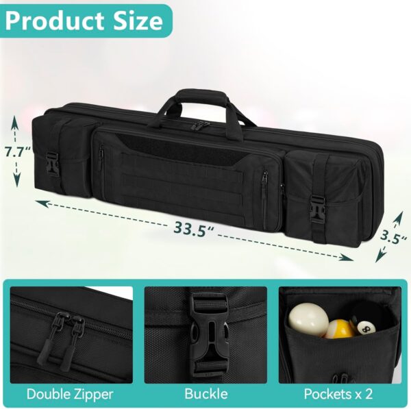 Pool Cue Case 4x5,Pool Stick Case Holds 4 Butts 5 Shafts,Billiard Cue Backpack with Multiple Accessory Pockets,Durable Billiard Stick Carrying Case with Adjustable Shoulder Straps & Handle - Image 7