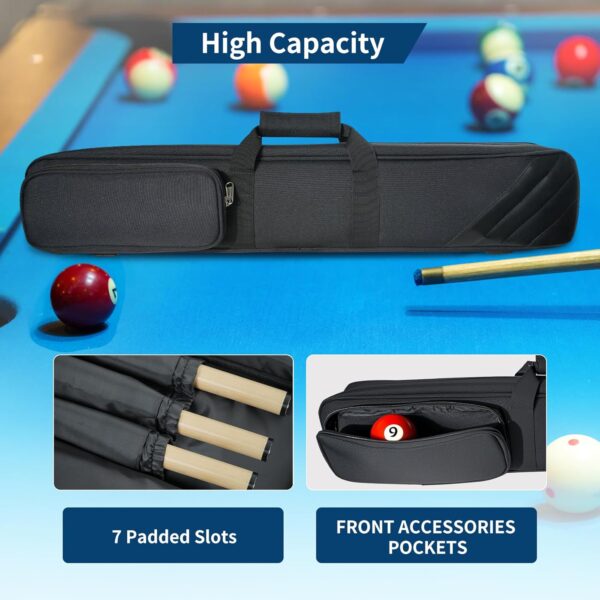 3×4 Pool Cue Case, Pool Stick Case Holds 3 Heads and 4 Shafts with Front Accessory Pocket and Adjustable Shoulder Strap, Holds Cues and Accessories, Comes with Gloves, Tip Tool, Chalk, Black - Image 3