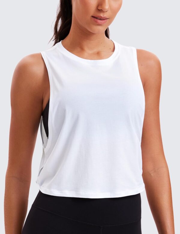 CRZ YOGA Pima Cotton Cropped Workout Tank Tops for Women - Sleeveless Sports Athletic Yoga Running Gym Crop Shirts - Image 3