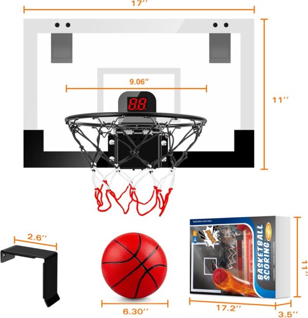 Indoor Basketball Hoop Boys Gifts for Teens and Adults Door Room Basketball Hoop Mini Hoop with Electronic Scoreboard, 3 Balls and Batteries Basketball Toys for 8 9 10 11 12 - Image 8