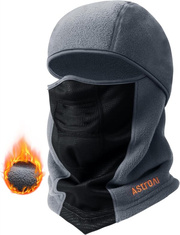 AstroAI Balaclava Ski Mask Winter Fleece Thermal Face Mask Cover for Men Women Warmer Windproof Breathable, Cold Weather Gear for Skiing, Outdoor Work, Motorcycling, Snowboarding, Gray-L, 23"-24.5" - Image 2