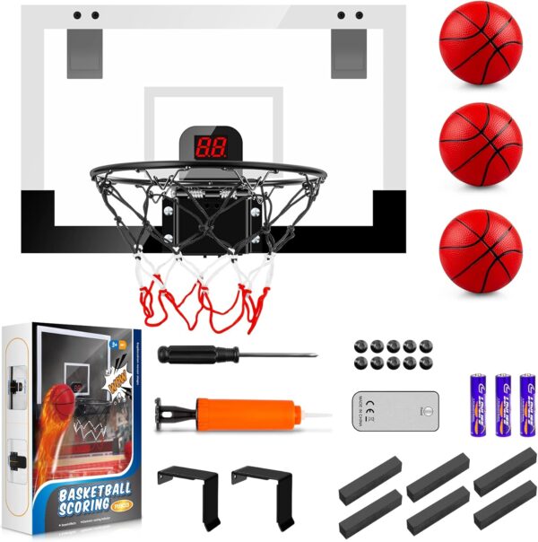 Indoor Basketball Hoop Boys Gifts for Teens and Adults Door Room Basketball Hoop Mini Hoop with Electronic Scoreboard, 3 Balls and Batteries Basketball Toys for 8 9 10 11 12 - Image 7