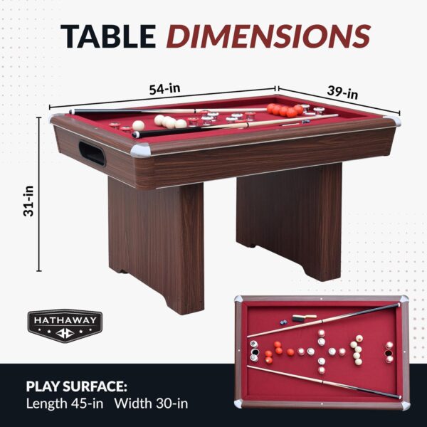 Hathaway Renegade II 54-in Bumper Pool Table – Includes Cues, Billiard Balls, Accessories – Multi Game for Adults & Kids – Rubber Action Bumpers – Family Game Room – Red Felt with Walnut Finish - Image 3