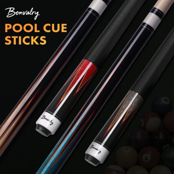 58" Pool Cue Sticks Set of 4, Maple Shaft 13mm Tip, Decals Pattern Butt with Nylon Wrap - Image 8