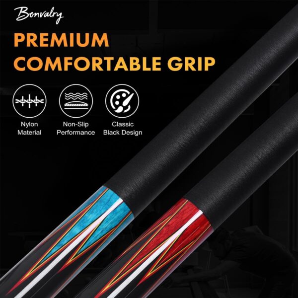 58" Pool Cue Sticks Set of 4, Maple Shaft 13mm Tip, Decals Pattern Butt with Nylon Wrap - Image 5