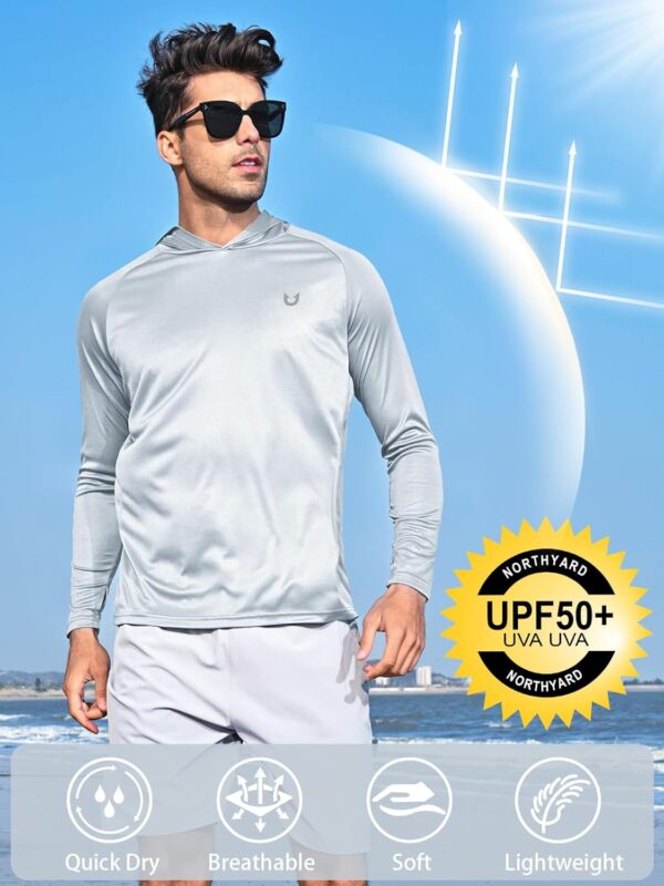 NORTHYARD Men's UPF 50+ Hoodie Shirts Rash Guard Long Sleeve Sun Protection SPF Fishing Shirt UV for Athletic Running Swim - Image 3