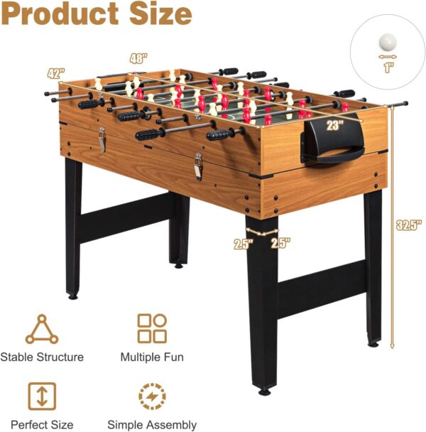 Goplus 48 Inch Game Table, 3-in-1 Combo Table Set w/Adult Size Foosball Table, Pool Table, Slide Hockey Table, Multi Game Table w/Billiard, Soccer & Hockey for Arcade, Party, Family Night, Game Room - Image 8