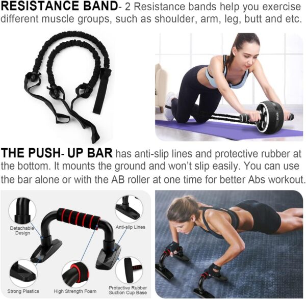 Ab Roller Wheel, 10-In-1 Ab Exercise Wheels Kit with Resistance Bands, Knee Mat, Jump Rope, Push-Up Bar - Home Gym Equipment for Men Women Core Strength & Abdominal Exercise - Image 7