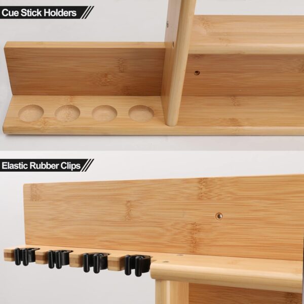 Pool Cue Rack, Bamboo Pool Sticks Holder Wall Mount, Holds 8 Cues and Full Set of Balls, Pool Table Accessories Organizer for Billiard Room or Club - Image 6
