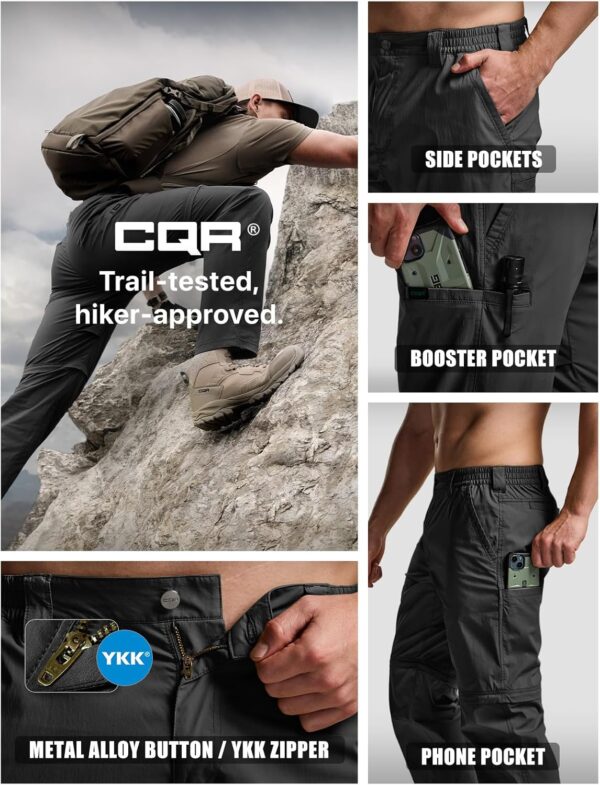 CQR Men's Convertible Cargo Tactical Pants, Water Resistant Outdoor Hiking Pants, Zip Off Lightweight Stretch Work Pants - Image 7