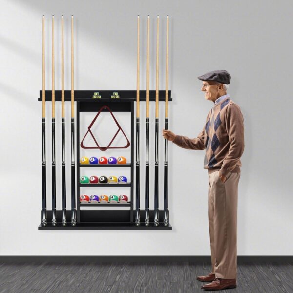 Pool Cue Rack, Wall Mounted Billiard Stick Holder,Holds 8 Cues and Full Set of Balls, Pool Table Accessories Organizer for Billiard Room or Club - Image 9