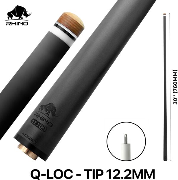 RHINO - 30" / Q-loc Joint Carbon Pool Cue Single Shaft, Tip 11.8mm,12.2mm,12.4mm,12.5mm,12.6mm,12.7mm,12.8mm,12.9mm,10.5mm Low Deflection Technology, Ultra-Smooth, Easy to Control, pro Taper - Image 3