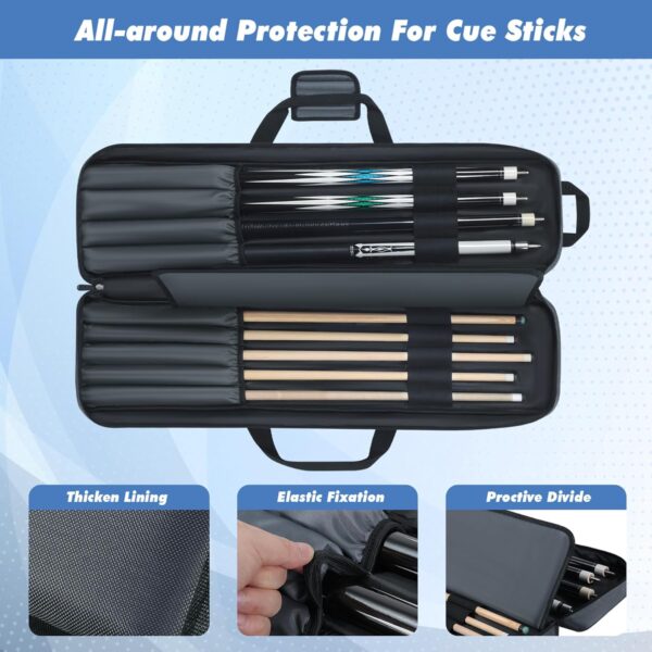 4x5 Pool Cue Bag, Portable Pool Stick Bag with Multi-Pocket for 4 Butts and 5 Shafts, Billiard Pool Cue Carrying Bag with Shoulder Straps and Handle, Soft Pool Stick Bag with Accessories Pocket - Image 3