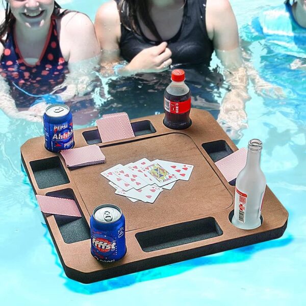 Floating Game or Card Table Tray for Pool or Beach Party Float Lounge Durable Foam Drink Holders with Waterproof Playing Cards (Brown) - Image 5