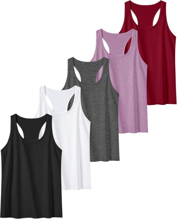 6 or 5 Pack Workout Tank Tops for Women, Athletic Racerback Sports Tank Tops, Compression Sleeveless Dry Fit Shirts - Image 2