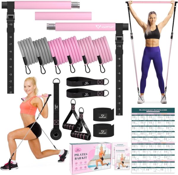 Pilates Bar Kit with Resistance Bands, Multifunctional Yoga Pilates Bar with Heavy-Duty Metal Adjustment Buckle, Portable Home Gym Pilates Resistance Bar Kit for Women Full Body Workouts - Image 2