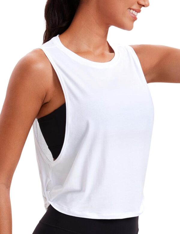 CRZ YOGA Pima Cotton Cropped Workout Tank Tops for Women - Sleeveless Sports Athletic Yoga Running Gym Crop Shirts - Image 2