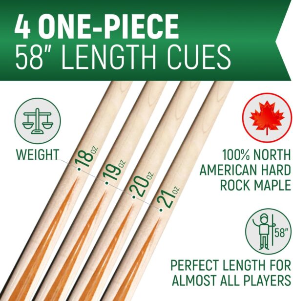 Players Set of One Piece House Pool Cue Sticks - Professional Quality for Commercial Or Residential Use (4 Cues) - Image 3