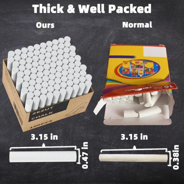 White Chalk 100PCS, Low Dust Chalks Stick Bulk for Chalkboard Blackboard Non-Toxic - Image 4