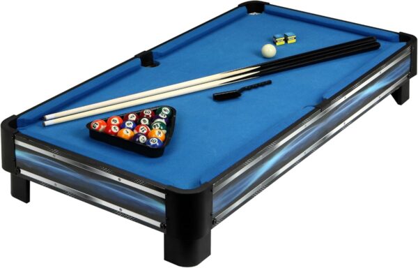 Hathaway Breakout 40-in Tabletop Pool Table - Blue Portable Pool Table Topper with Cue Sticks, Pool Table Balls Set, Triangle, Cue Stick Chalk, & Billiards Table Brush - Dining & Game Table Compatible - Image 2