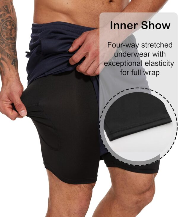 1/3/4 Pack Mens 2 in 1 Running Workout Shorts with Liner,Gym Athletic Quick Dry Sport Shorts with Pockets - Image 4