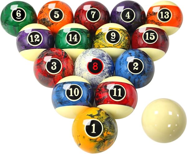 Marble Swirl Style Pool Balls Set Professional 2 1/4-Inch Billiard Balls for Pool Table Complete 16-Piece Regulation Pool Ball Set - Image 2