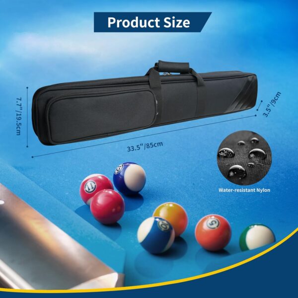 3×4 Pool Cue Case, Pool Stick Case Holds 3 Heads and 4 Shafts with Front Accessory Pocket and Adjustable Shoulder Strap, Holds Cues and Accessories, Comes with Gloves, Tip Tool, Chalk, Black - Image 7