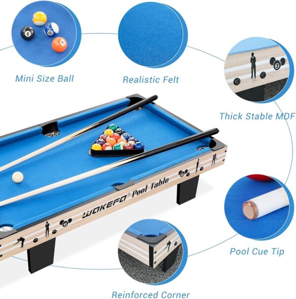 Mini Pool Table Top Games: 36-Inch Tabletop Billiards Table Set with 16 Pool Balls, 2 Cues, 1 Triangle Rack, 2 Chalks & 1 Table Brush, Portable Pool Games for Kids, Children,Dog,Cat,Pet, Family Game - Image 4