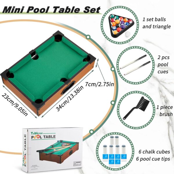 Shappy Mini Pool Table Set Pool Table for Cats Small Billiards Game with 16 Balls 2 Billiard Sticks 6 Chalk Cube 6 Pool Cue Tip 1 Brush 1 Triangle Tabletop Portable Billiard for Home Office Desk Cat - Image 3