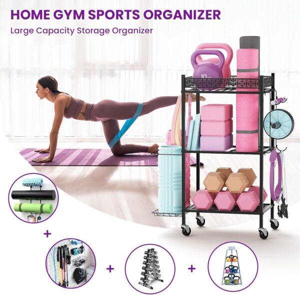 Yoga Mat Storage Rack, Home Gym Storage Rack Yoga Mat Holder, VOPEAK Workout Storage for Yoga Mat, Foam Roller, Gym Organizer Gym Equipment Storage for Home Exercise and Fitness Gear - Image 3