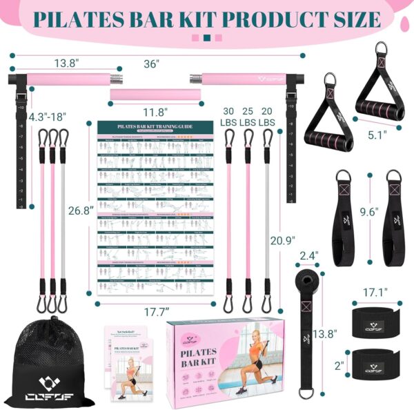 Pilates Bar Kit with Resistance Bands, Multifunctional Yoga Pilates Bar with Heavy-Duty Metal Adjustment Buckle, Portable Home Gym Pilates Resistance Bar Kit for Women Full Body Workouts - Image 6