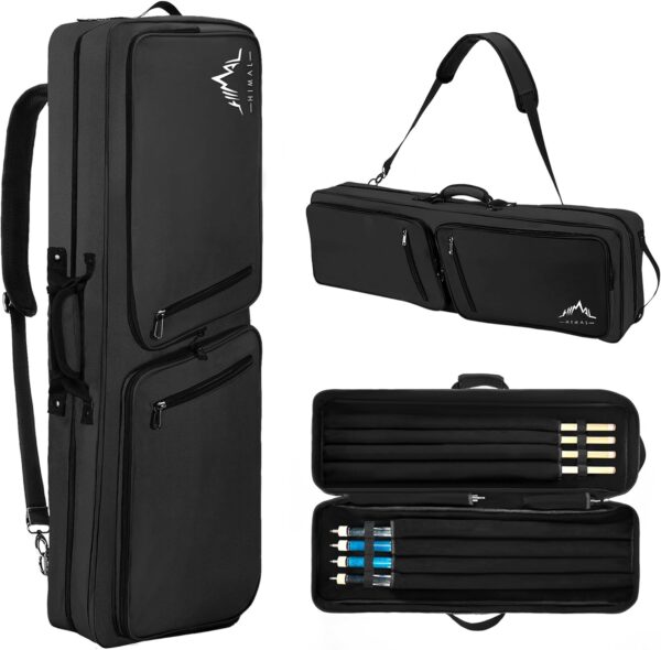 4x4 Pool Cue Case, Soft Padded Pool Stick Case with Adjustable Shoulder Straps, Includes 2 Large Accessories Pockets - Image 2