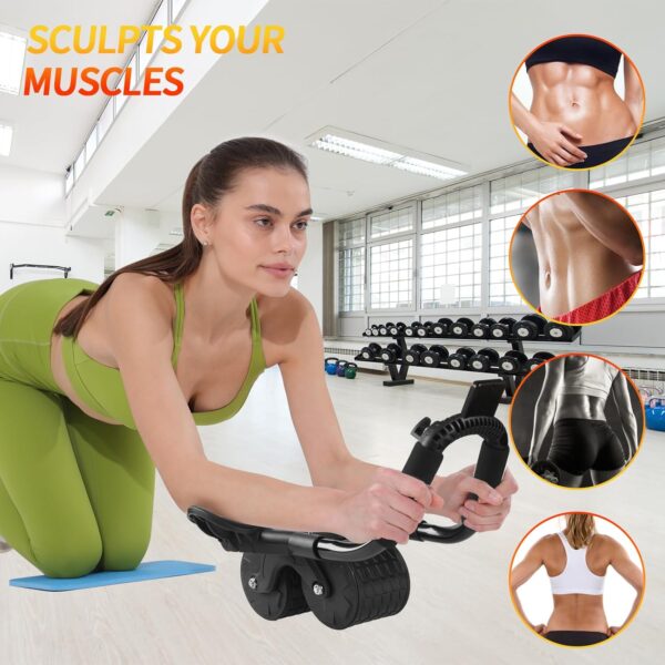 2024 New Ab Roller Wheel with Timer & Knee Mat,Automatic Rebound Abdominal Wheel with Elbow Support Ab Workout Equipment for Strengthening Core Muscles Abs Exercise Roller for Women Men - Image 3