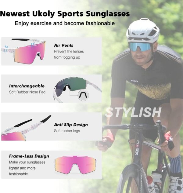 Ukoly Cycling Sunglasses for Men Women with 3 Interchangeable Lenses, Polarized Sports Sunglasses, Baseball Sunglasses - Image 5