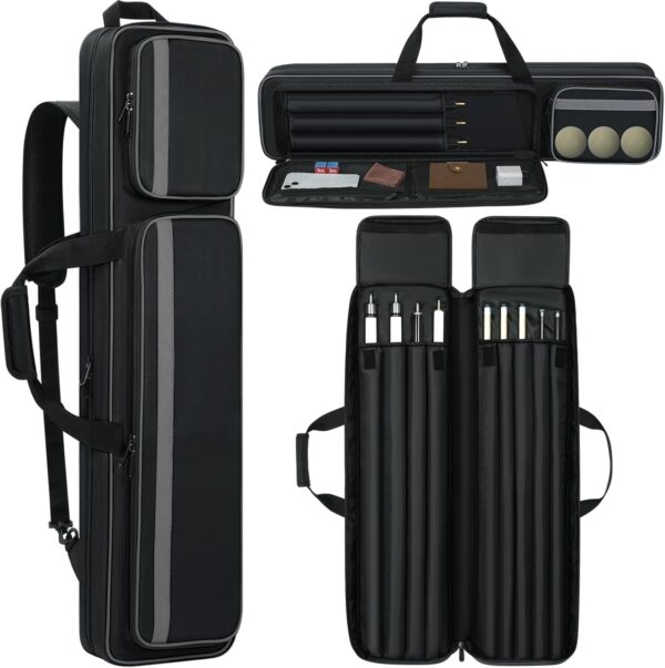 Pool Cue Case 4x5, Pool Cue Carrying Case Soft Padded Billiard Stick Bag with Multi-pocket for 4 Butts and 5 Shafts, Pool Stick Case Cue Bag with Backpack-straps for Pool Cues and Accessories - Image 2