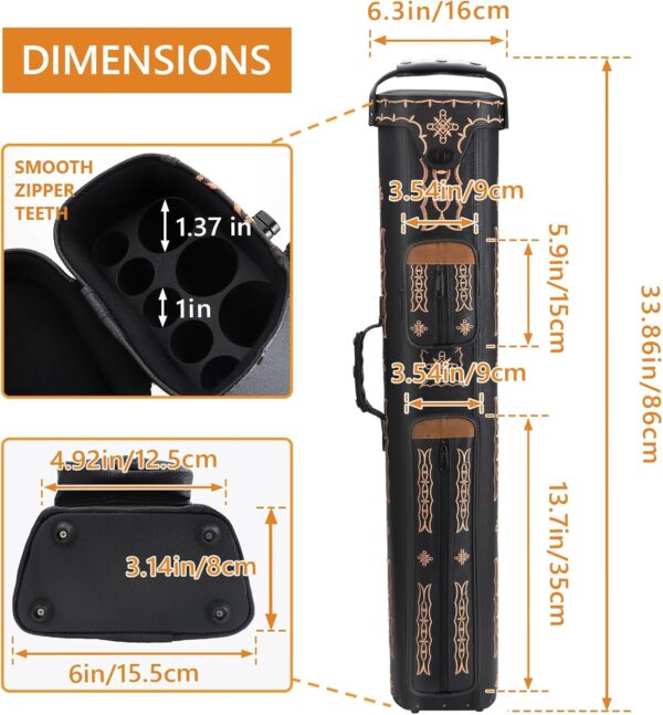 3x5 Hard Pool Cue Case 3B5S Billiard Stick Carrying Cue Case Leatherette Embroidery Design - Image 6