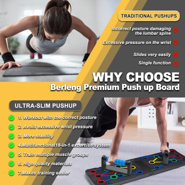 Solid Push Up Board 15 in 1 Home Workout Equipment Multi-Functional Pushup Stands System Fitness Floor Chest Muscle Exercise Professional Equipment Burn Fat Strength Training Arm Men & Women Weights - Image 6