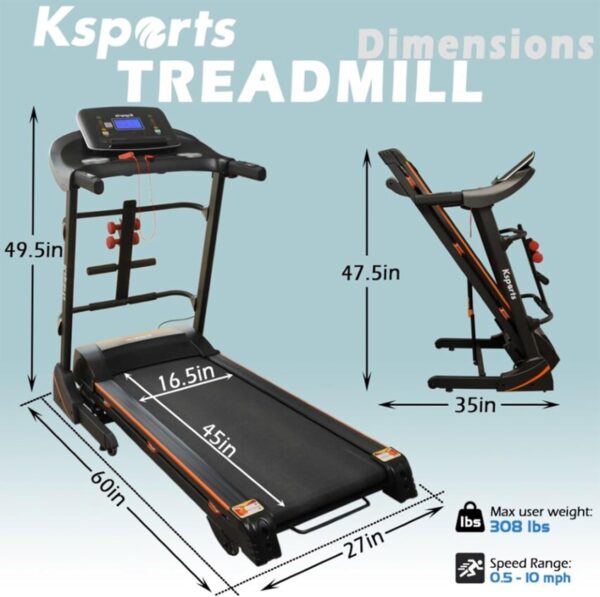 Ksports Foldable 16.5 Inch Cardio Fitness Portable Treadmill with Bluetooth Connectivity, LCD Display, and Tracking Apps for Home Gym Equipment, Black - Image 4