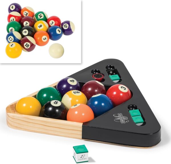 EastPoint Sports Masterton Billiard Ball Set - Full Set Tournament Spec Resin Billiard Balls - Wooden 8-Ball Rack with 9 Ball Insert - Includes Chalk and Scuffer - Image 2