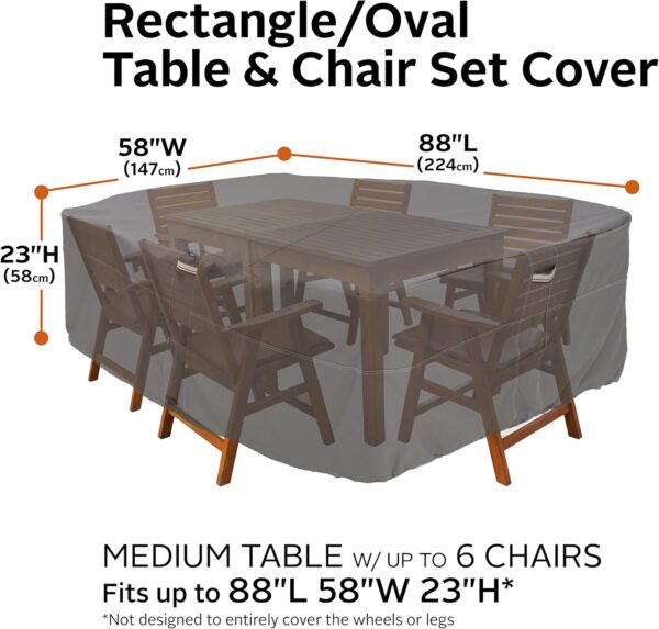 Classic Accessories Ravenna Water-Resistant 88 Inch Rectangular/Oval Patio Table & Chair Set Cover, Medium, Taupe, brown, Outdoor Table Cover - Image 5