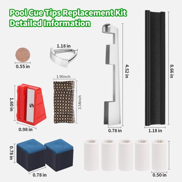 Vefungyan 39pcs Pool Cue Repair Kit: 2 Pool Cue Tip Clamp 20 Billiard Cue Tips 4 Shaper 5 Chalk Cubes 5 Pool Cue Repairers 2 Planers - Image 3