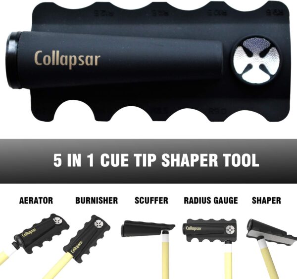 Collapsar Pool Cue Tip Repair Tool 5-in-1 Billiard Accessories Shaper/Scuffer/Aerator/Burnisher/Radius Gauge - Image 7