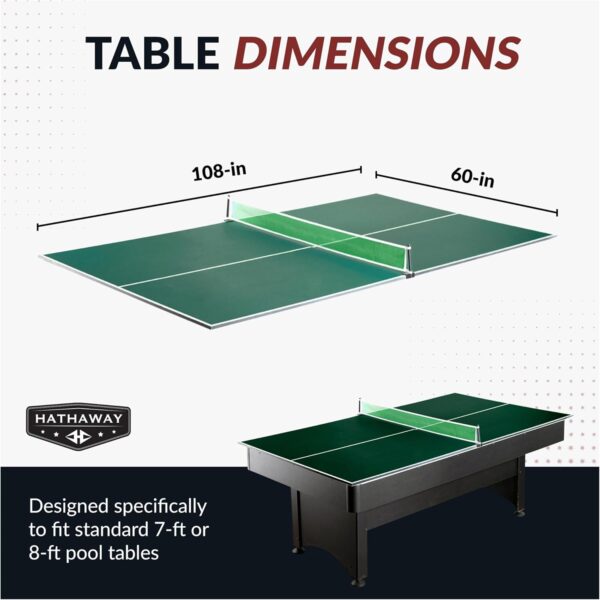 Hathaway 9 ft Quick Set Table Tennis Conversion Top – Regulation Sized, Foldable, Durable Engineered Surface, Protection Pads – Indoor Ping Pong Table Topper for Pool Table w/Net & Posts – Green - Image 3