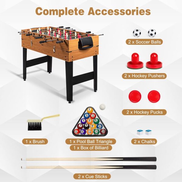 Goplus 48 Inch Game Table, 3-in-1 Combo Table Set w/Adult Size Foosball Table, Pool Table, Slide Hockey Table, Multi Game Table w/Billiard, Soccer & Hockey for Arcade, Party, Family Night, Game Room - Image 4