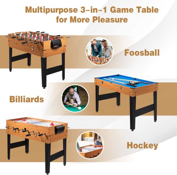 Goplus 48 Inch Game Table, 3-in-1 Combo Table Set w/Adult Size Foosball Table, Pool Table, Slide Hockey Table, Multi Game Table w/Billiard, Soccer & Hockey for Arcade, Party, Family Night, Game Room - Image 3